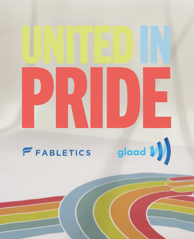 Fabletics 'United In Pride' poster with rainbows.