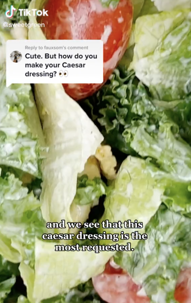 A TikTok screenshot of Sweetgreen's Ceasar salad.